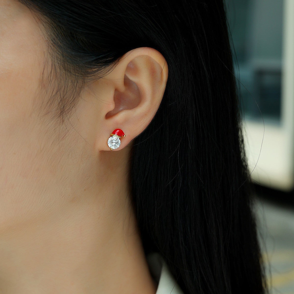 【#ME03·Santy】1CT Enamel S925 Sterling Silver Moissanite Earrings Daily